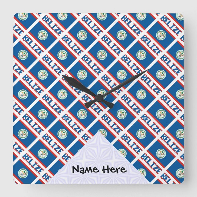 Belize Belizean Flag Tiled Personalized  Square Wall Clock (Front)