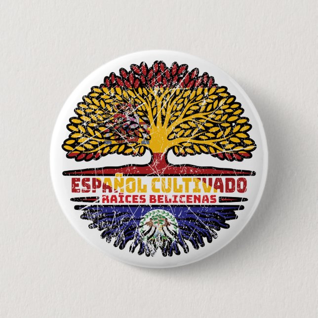 Belize Belizean Spain Spanish Tree Roots Flag Button (Front)