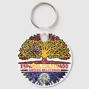 Belize Belizean Spain Spanish Tree Roots Flag Keychain
