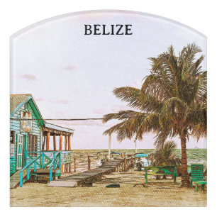 Belize Caribbean Beach Scenery Door Sign