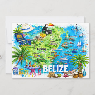 Belize Caribbean Illustrated Travel Map Postcard