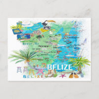 Belize Caribbean Illustrated Travel Map with Roads