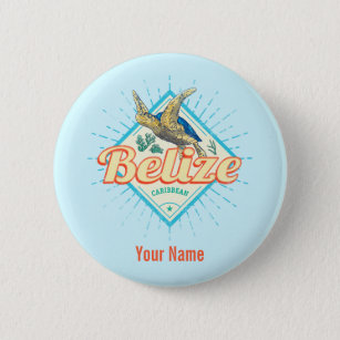 Belize Caribbean Retro Turtle Vintage Souvenir Button