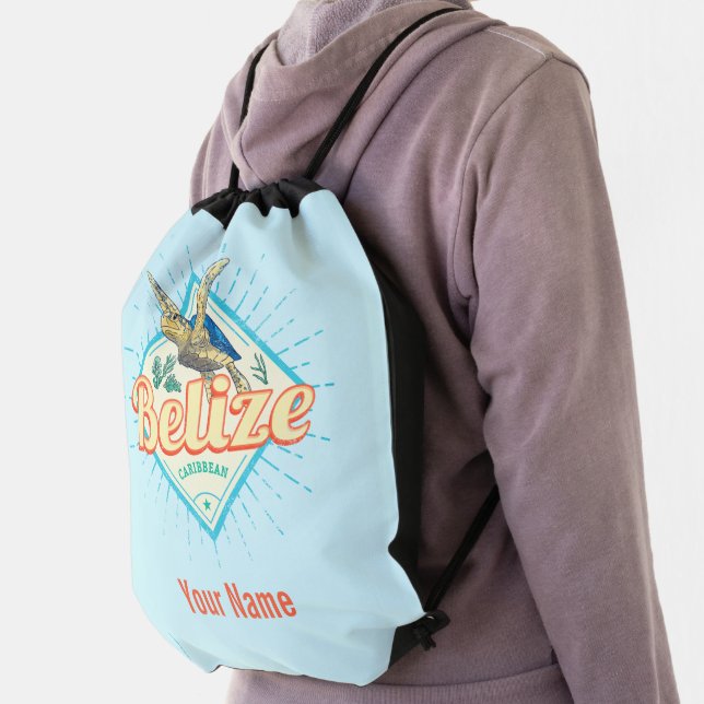 Belize Caribbean Retro Turtle Vintage Souvenir Drawstring Bag (Insitu)