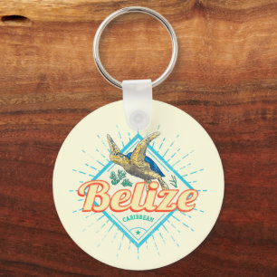 Belize Caribbean Retro Turtle Vintage Souvenir Keychain
