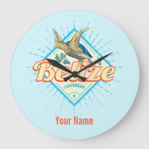 Belize Caribbean Retro Turtle Vintage Souvenir Large Clock