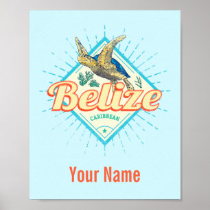 Belize Caribbean Retro Turtle Vintage Souvenir Poster