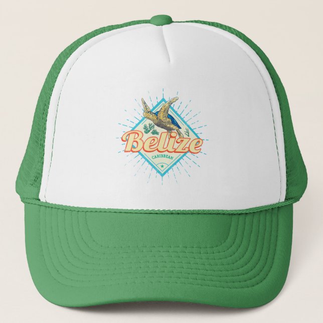 Belize Caribbean Retro Turtle Vintage Souvenir Trucker Hat (Front)