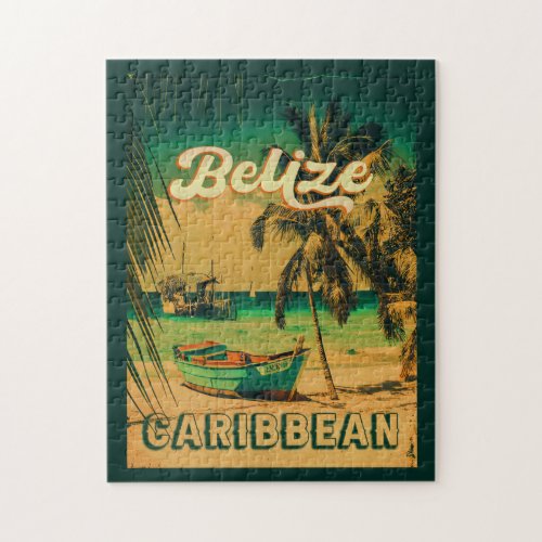 Belize Caribbean Vintage Palm Trees Souvenir Jigsaw Puzzle