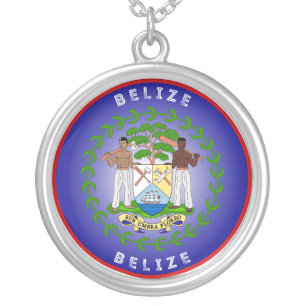 Belize Coat of Arms Patriotic Round Shape Silver Plated Necklace