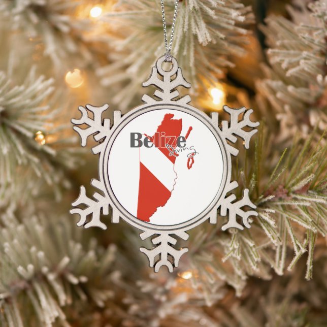 Belize Diving Snowflake Pewter Christmas Ornament (Tree)