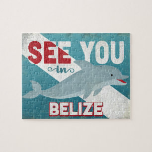 Belize Dolphin - Retro Vintage Travel Jigsaw Puzzle