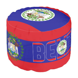 Belize Flag and Coat of Arms Patriotic Round Pouf