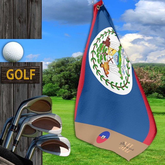 Belize flag & Belize monogrammed Golf Towel (Creator Uploaded)
