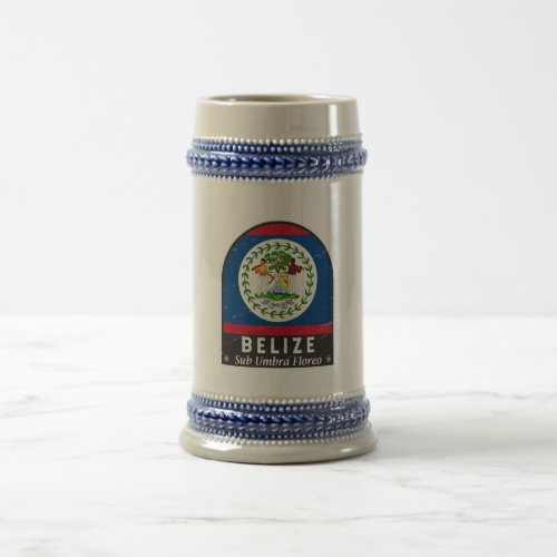 Belize Flag Emblem Distressed Vintage Beer Stein