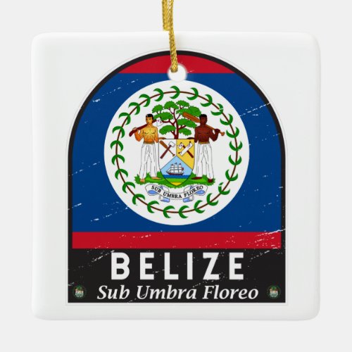 Belize Flag Emblem Distressed Vintage Ceramic Ornament