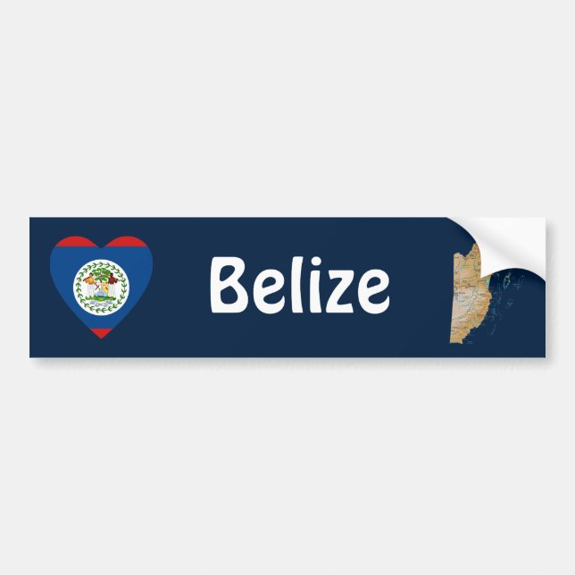 Belize Flag Heart + Map Bumper Sticker (Front)
