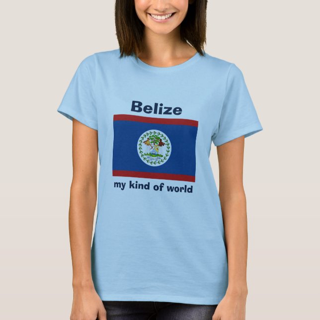 Belize Flag + Map + Text T-Shirt (Front)