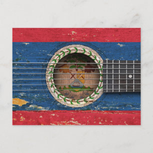 Belize Flag on Old Acoustic Guitar Postcard