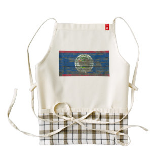 Belize Flag on Rough Wood Boards Effect Zazzle HEART Apron