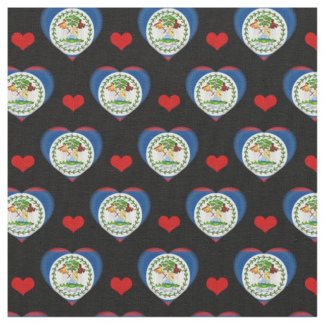 Belize Flag & Red Heart fashion Fabric /Belize (Close Up)