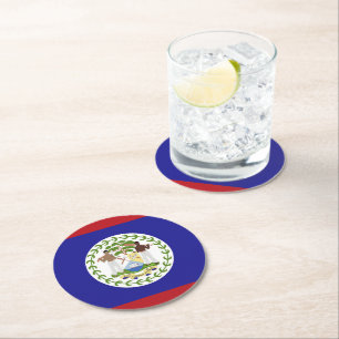 Belize flag round paper coaster