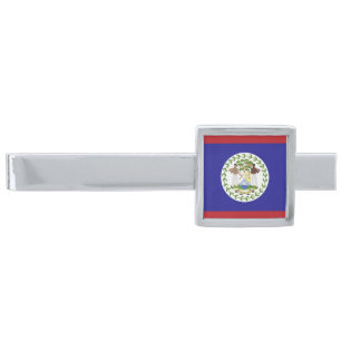 Belize flag silver finish tie bar