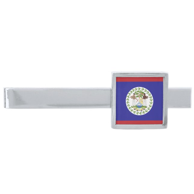 Belize flag silver finish tie bar (Front)