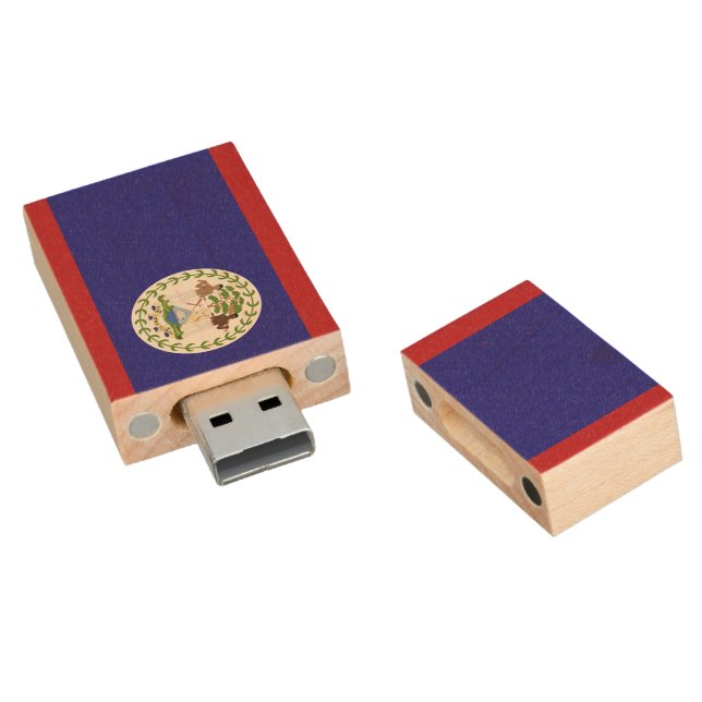 Belize flag wood flash drive (Angled)