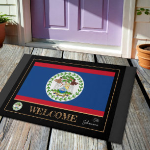 Belize house mat, Belizean Flag sports / Welcome Doormat