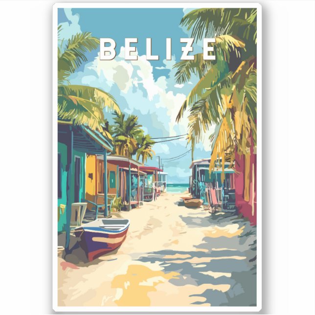 Belize Illustration Travel Art Vintage Sticker (Front)