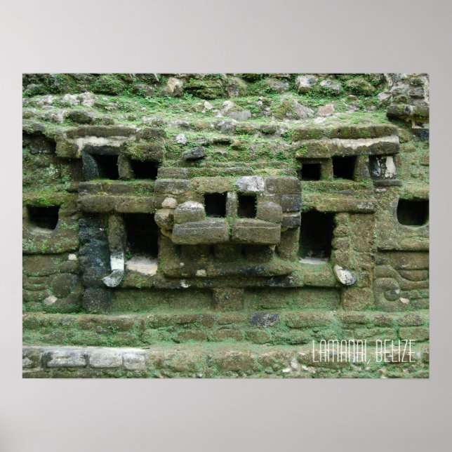 Belize Lamani Mayan Ruins Jaguar Mask Poster (Front)