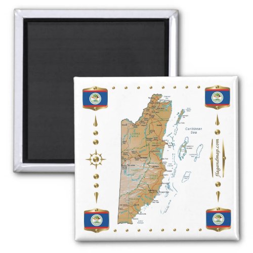 Belize Map  Flags Magnet