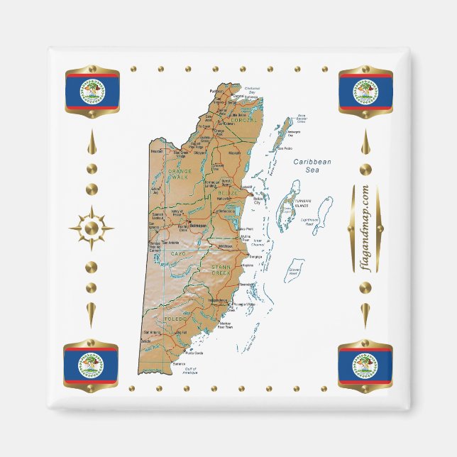 Belize Map + Flags Magnet (Front)