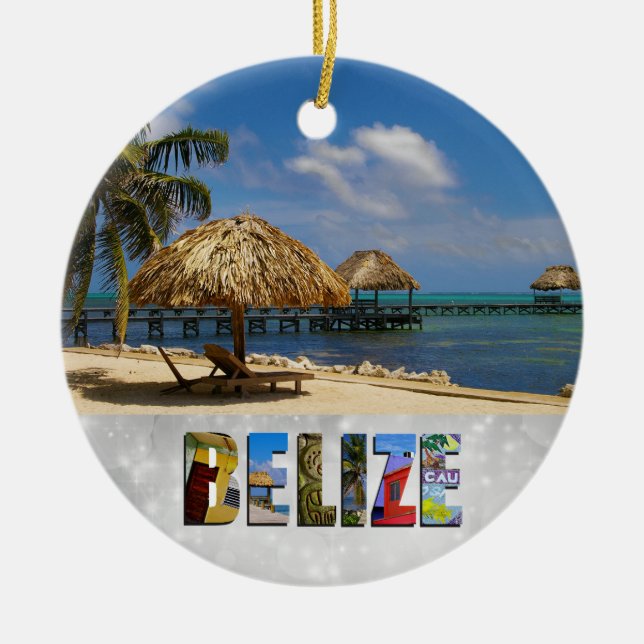 Belize San Pedro Beach Ambergris Caye Christmas Ceramic Ornament (Front)