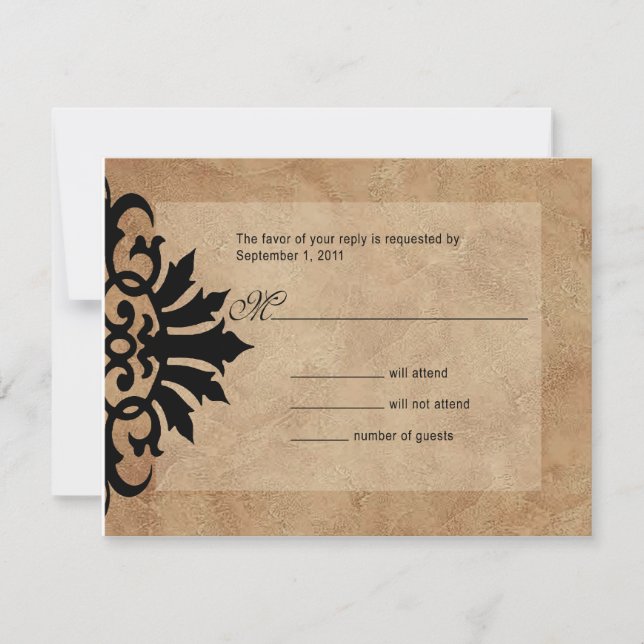 Belize Scroll Flourish RSVP (black/tan) Heather We Card (Front)