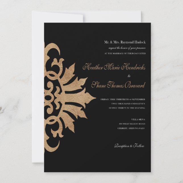 Belize Scroll Flourish (tan/black) 5x7 Wedding Invitation (Front)