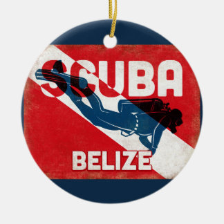 Belize Scuba Diver - Blue Retro Ceramic Ornament