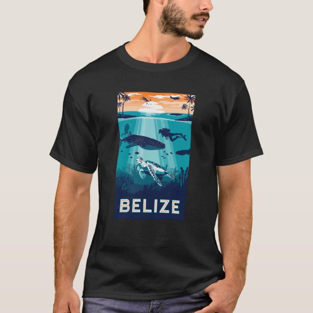 Belize Snorkeling Whale Shark Sea Turtle Caribbean T-Shirt (Front)