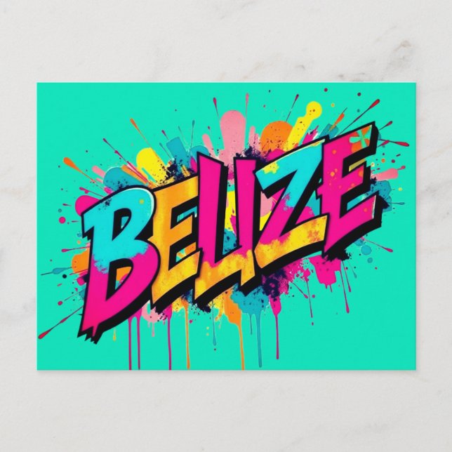 Belize teal graffiti style greeting Postcard (Front)