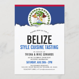 Belize Themed Cuisine Party Flag White Invite
