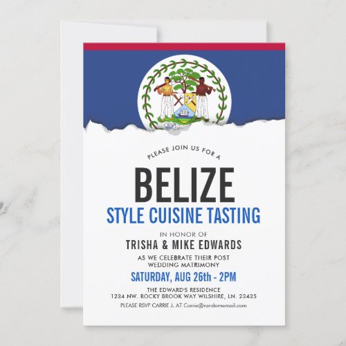 Belize Themed Cuisine  Party Flag White Invite