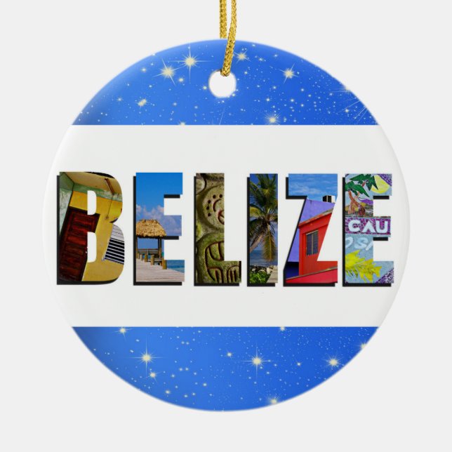 Belize Travel Photos Tropical Blue Christmas Ceramic Ornament (Front)