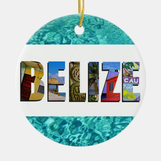 Belize Tropical Beach Blue Ocean Christmas Ceramic Ornament (Front)