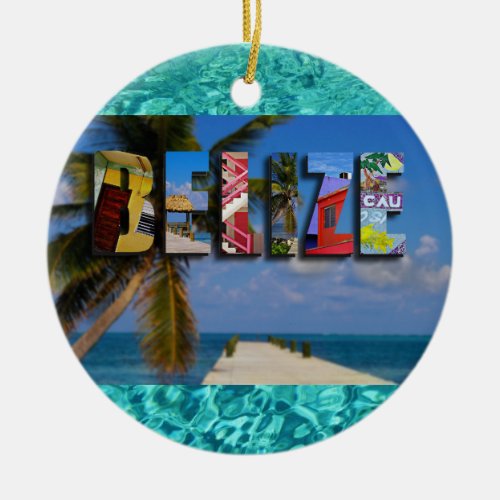 Belize Tropical Beach Blue Ocean Christmas Ceramic Ornament
