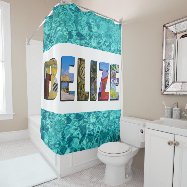 Belize Tropical Beach Blue Ocean Travel Photo Shower Curtain (In Situ)