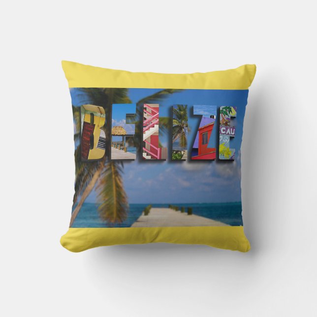 Belize Tropical Beach Blue Ocean Travel Photo Throw Pillow (Front)