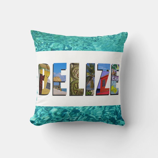 Belize Tropical Beach Blue Ocean Travel Photos Throw Pillow (Front)