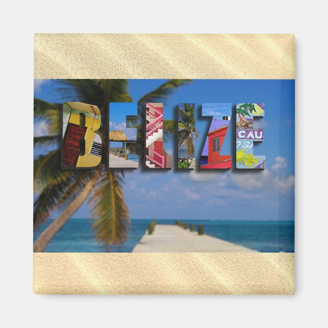 Belize Tropical Sand Beach Blue Ocean Travel Photo Magnet (Front)