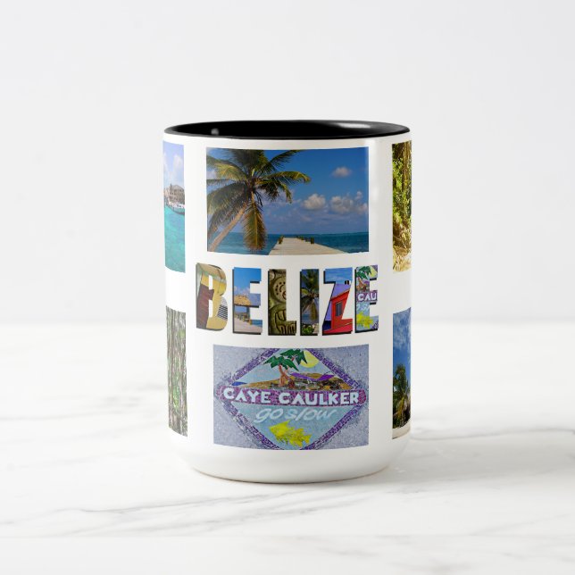 Belize Vacation Create Your Own 6 Photos Collage Two-Tone Coffee Mug (Center)